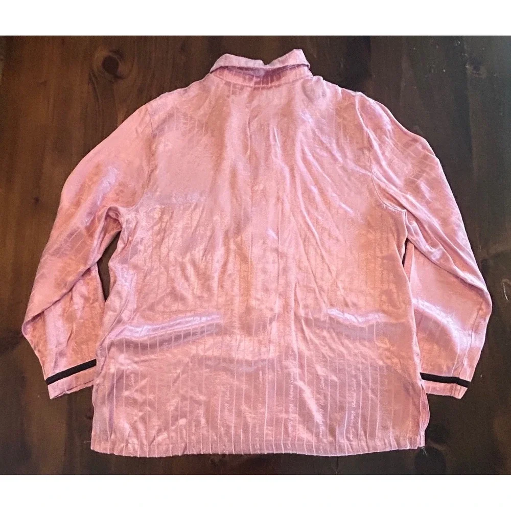 Victoria's Secret Pajama Matching Set Lg Pink Satin Striped Button Up Barbiecore